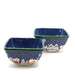 Temptations by TARA "Snowy Night" Christmas SQUARE Stacking Bowls Set‎ of Two